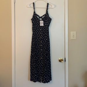 Blue polka dot midi dress